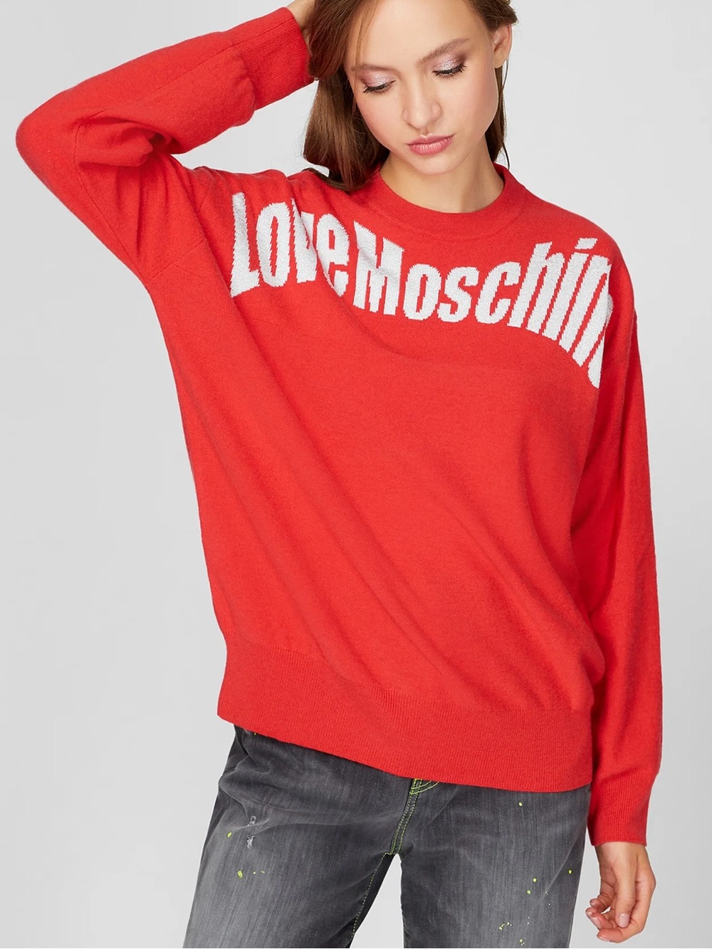 Love Moschino Red Crewneck Sweater Women’s Size 4 or Small Medium Wool